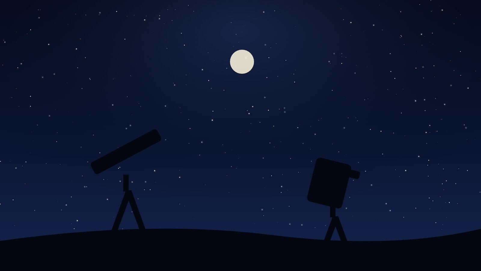 Refractor and reflector telescope silhouettes side by side under the stars