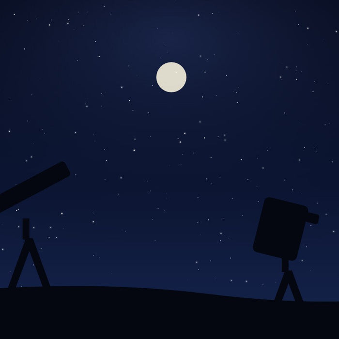 Refractor and reflector telescope silhouettes side by side under the stars