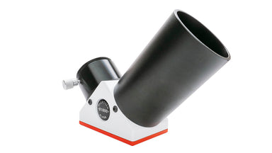 Three quarter front view of a Lunt B1800 hydrogen alpha blocking filter in a star diagonal housing