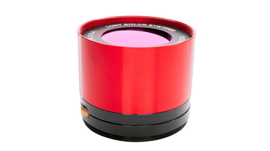 Lunt LS50C compact double stack filter threaded onto the front of an LS50THa solar telescope