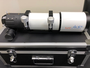 Lunt ED doublet optical tube assembly shown with 2 inch dual speed focuser and dovetail ring assembly