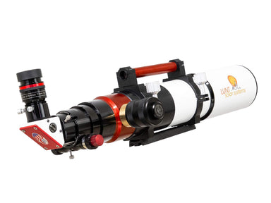 Lunt LS100MT 100mm universal day and night telescope on its mounting rings and dovetail