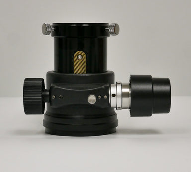 Lunt rack and pinion telescope focuser with black anodized body and dual focus knobs